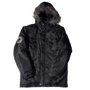 LRG Boy’s Graphic Black Parka with Faux Fur Hood